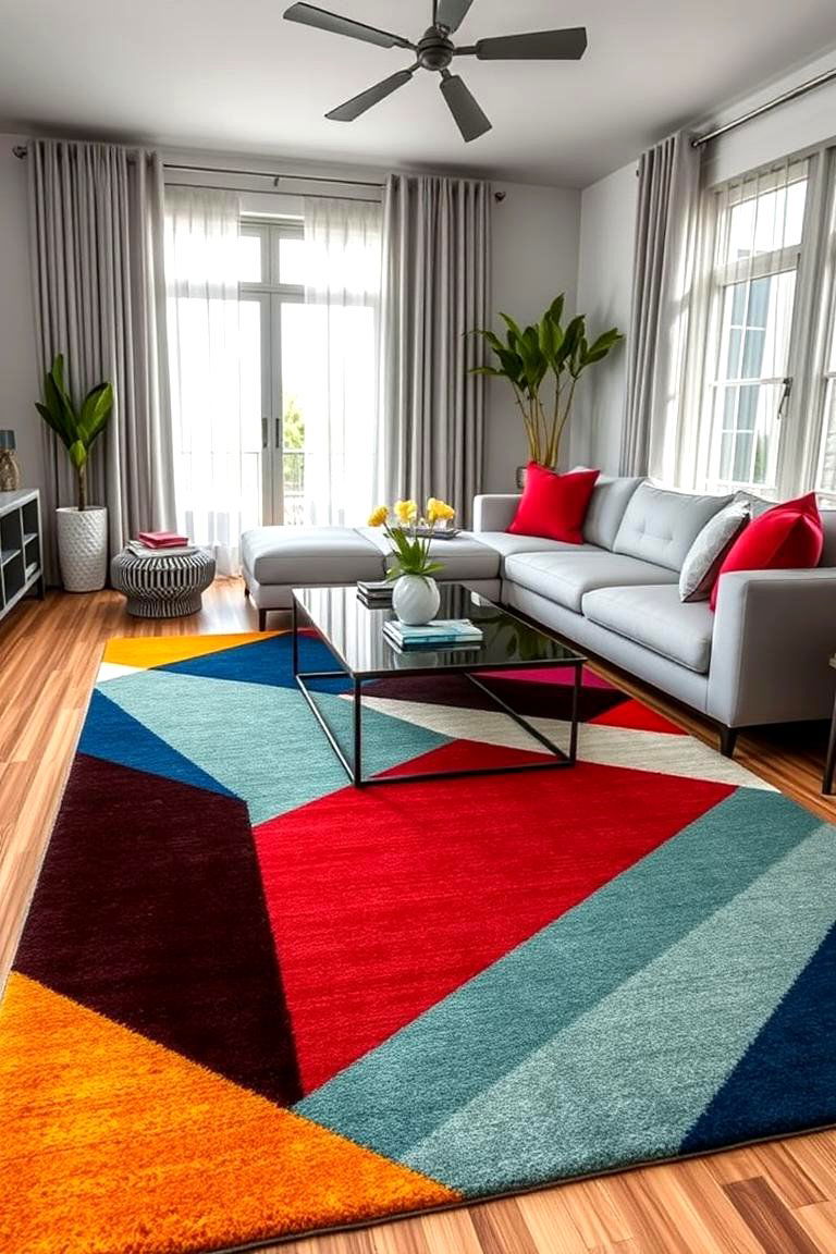 Geometric Rugs - 24 Mid-Century Modern Living Room Ideas