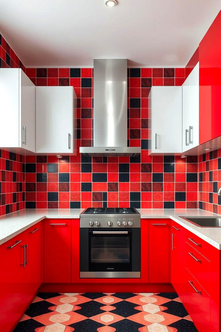 Geometric Tile Patterns - 24 red and black kitchen ideas