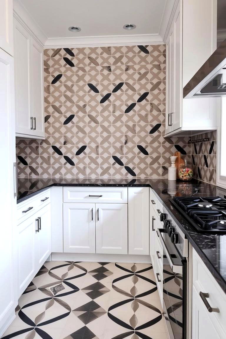 Geometric Tiles - 24 Backsplash Ideas for White Cabinets and Granite Countertops