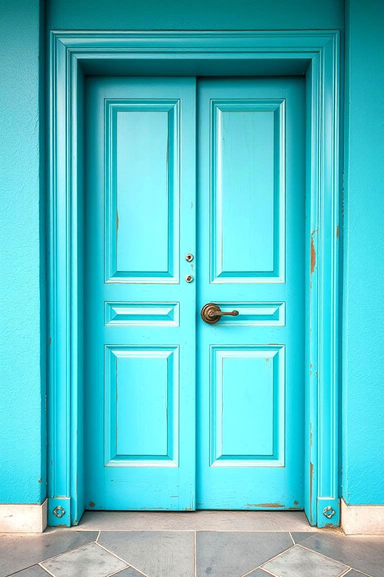 Geometric Turquoise Artistry - 24 Turquoise Front Door Ideas