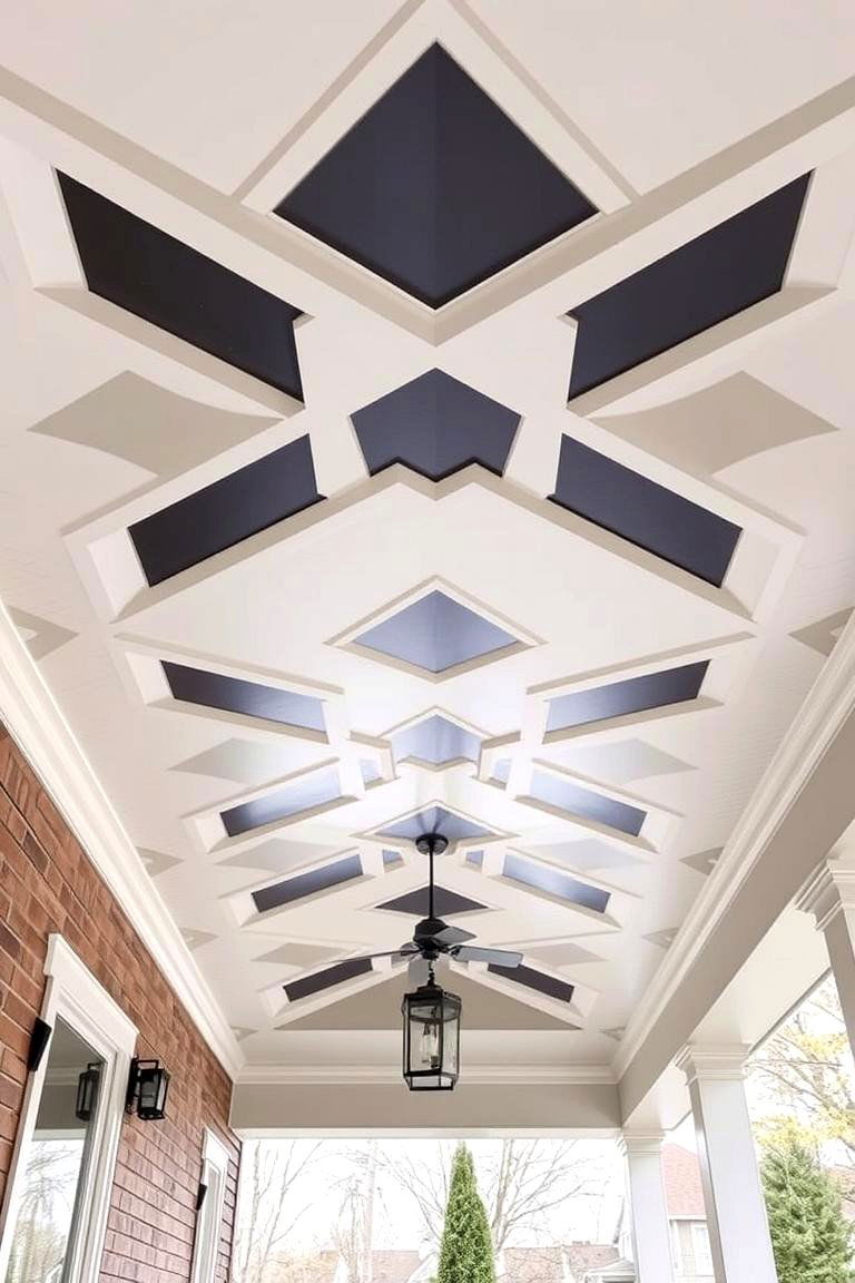 Geometric Vinyl Ceiling Design - 24 Vinyl Porch Ceiling Ideas