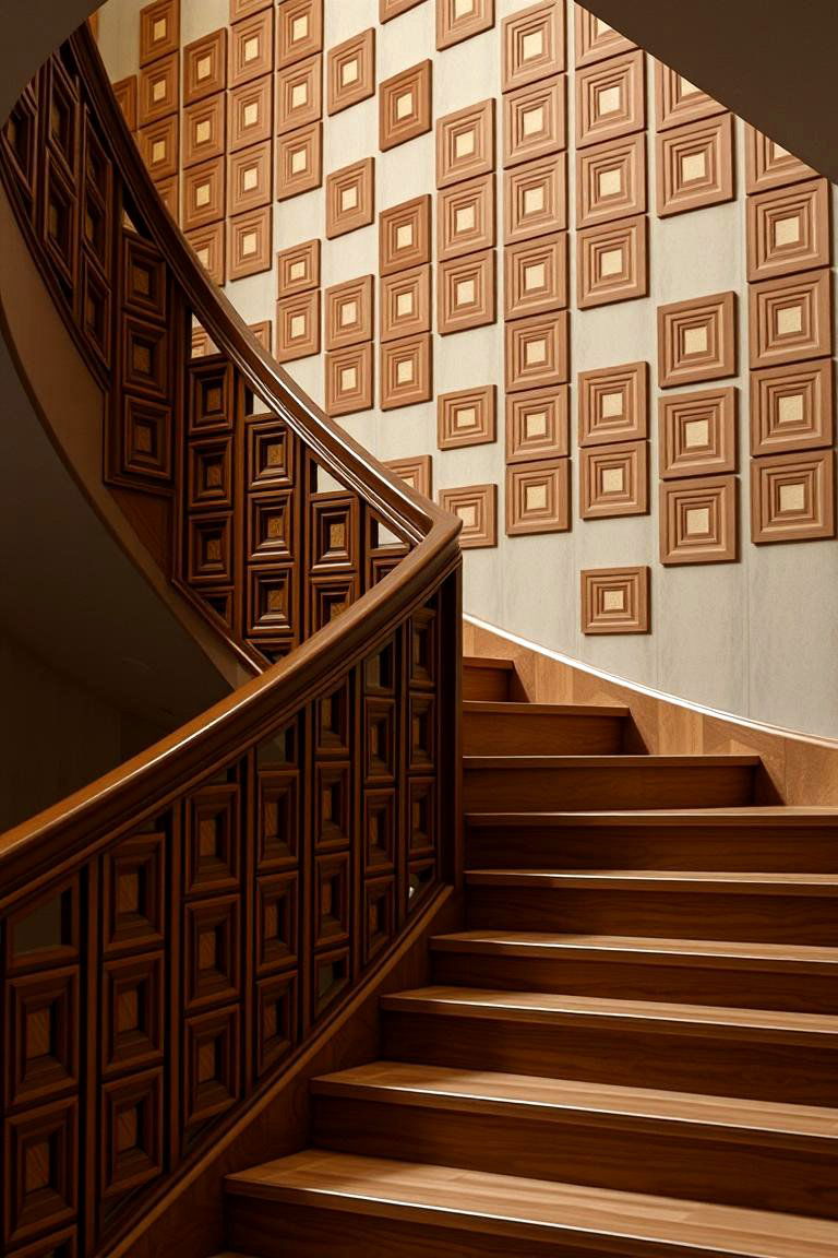 Geometric Wooden Pattern Railing - 24 Wood Stair Railing Ideas