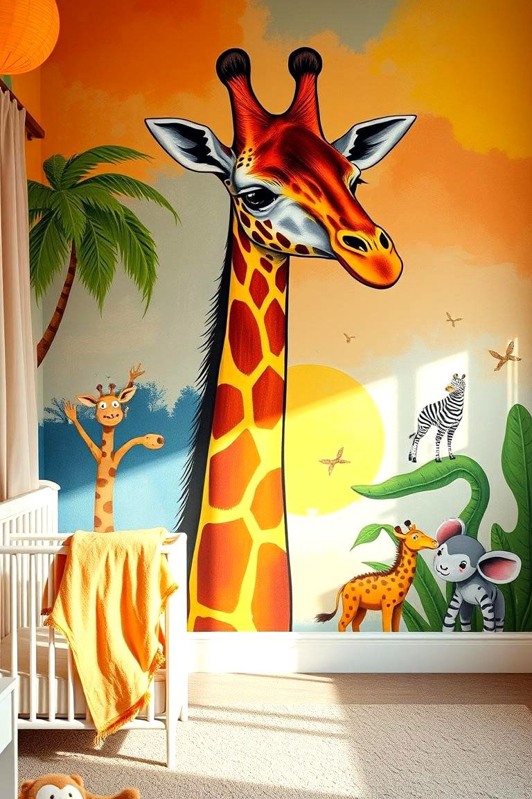 Giraffe Wall Mural Magic - 24 Giraffe Nursery Ideas