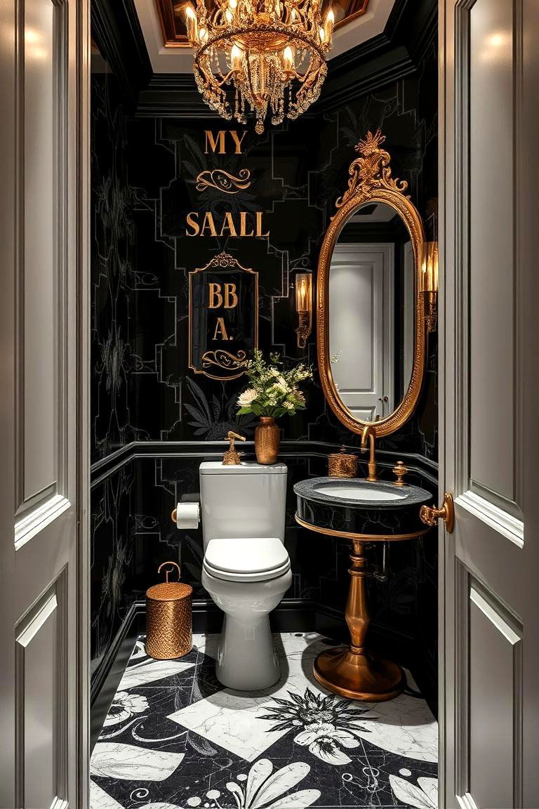 Glamorous Black and Gold Powder Room Retreat - 24 black and gold powder room ideas