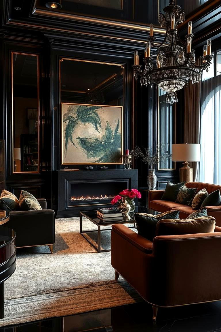 Glamorous Dark Chic - 24 Dark Living Room Ideas