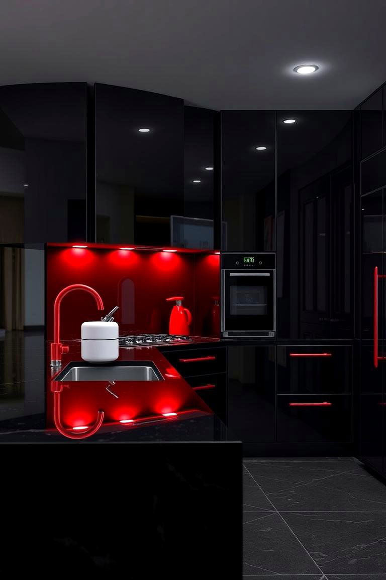 Glamorous High Gloss Finishes - 24 red and black kitchen ideas