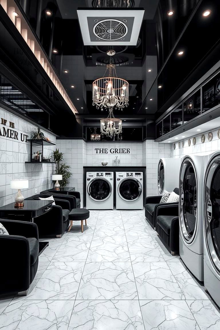 Glamorous Laundry Lounge - 24 Black and White Laundry Room Ideas