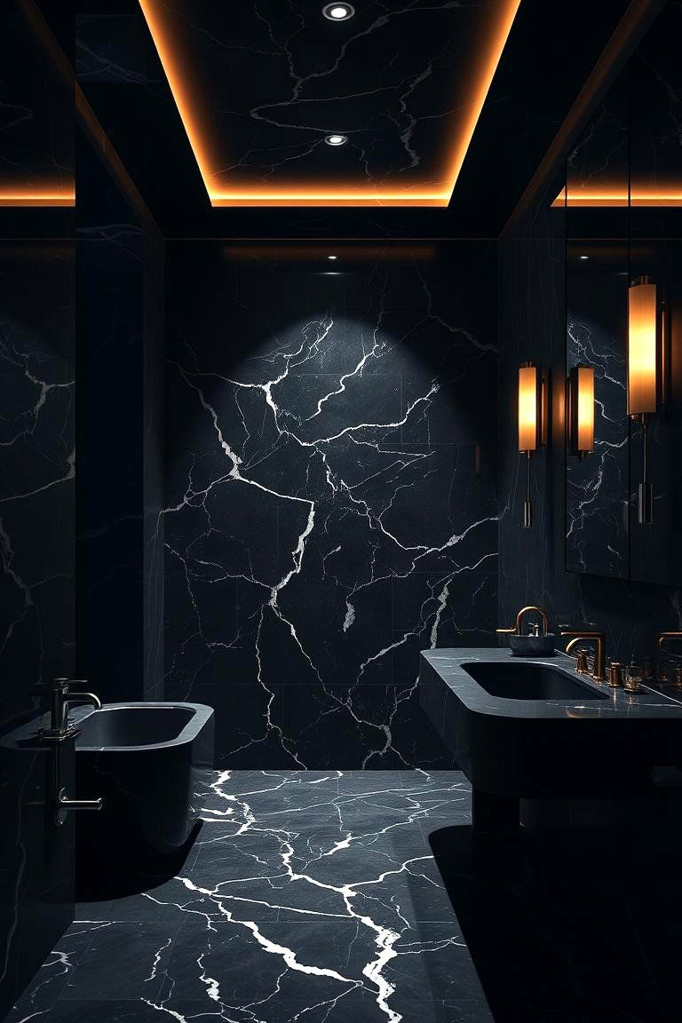 Glamorous Lighting Effects - 24 Black Marble Bathrooms