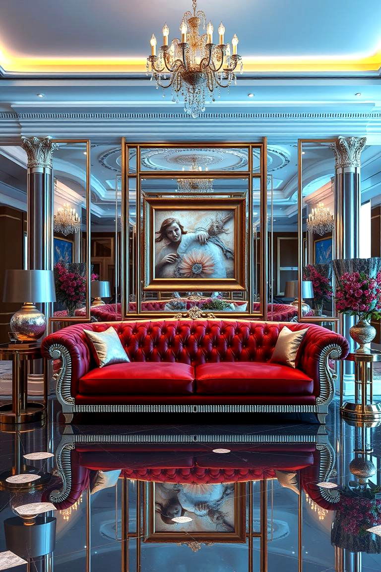 Glamorous Metallic Accents - 24 Burgundy Sofa Living Room Ideas