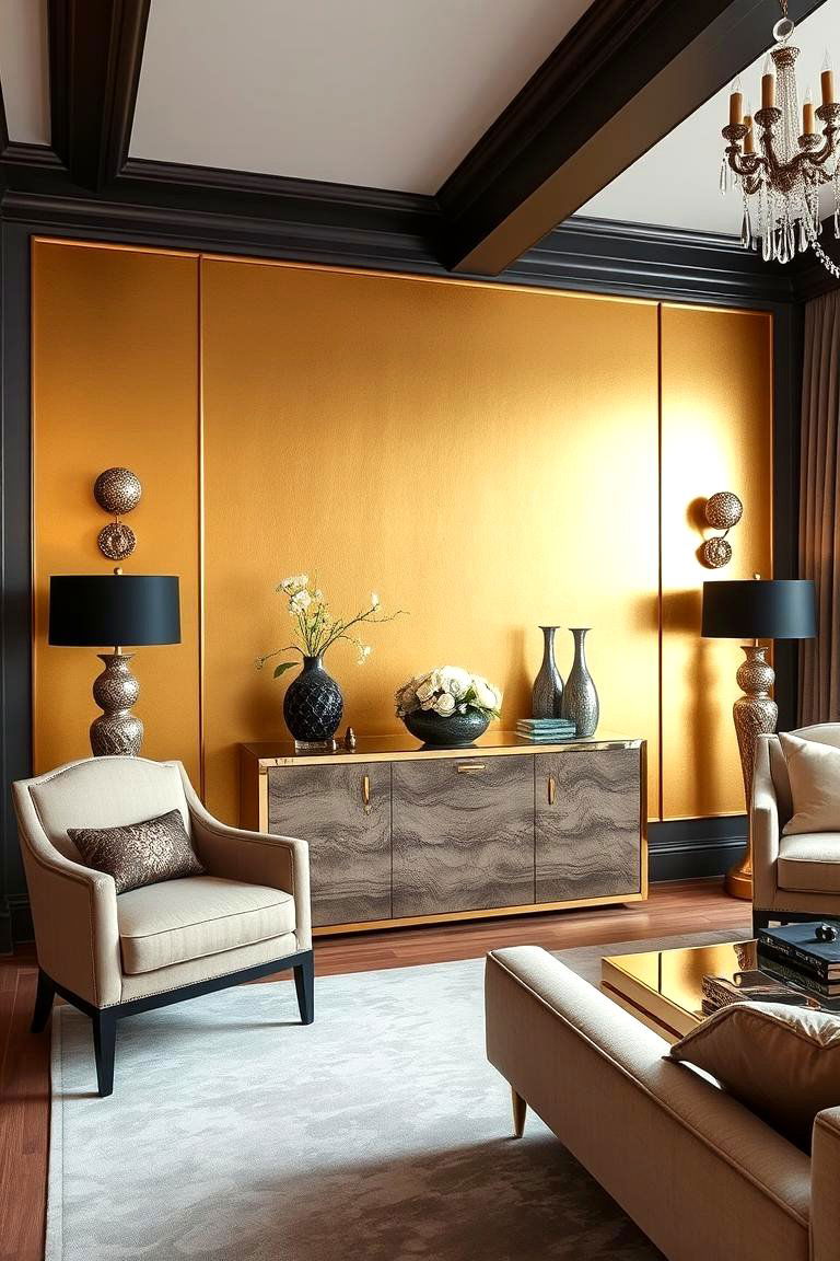 Glamorous Metallic Sheen - 24 Living Room Accent Wall Ideas