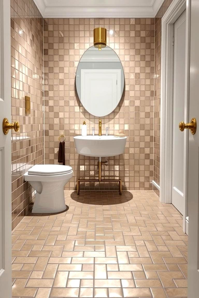 Glamorous Metallic Tile Shine - 24 Powder Room Floor Tile Ideas