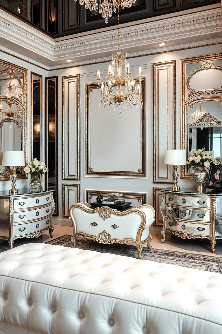 Glamorous Metallic Touches - 24 Feminine Black and White Bedroom Ideas