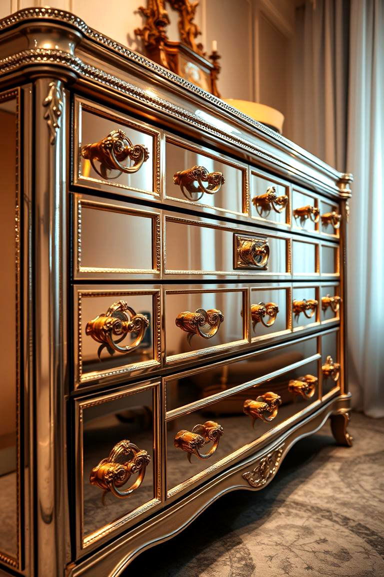 Glamorous Sparkle with Metallic Accents - 24 Dresser Decor Ideas