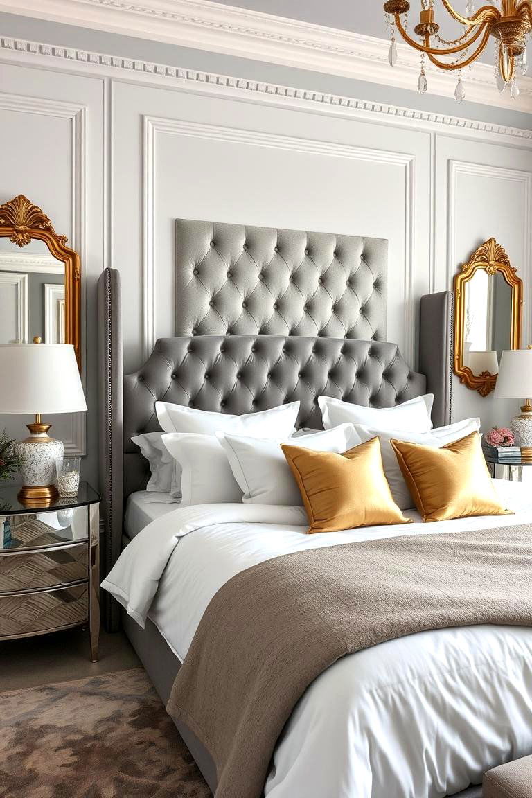 Glamorous Touch - 24 Grey and White Bedroom Ideas