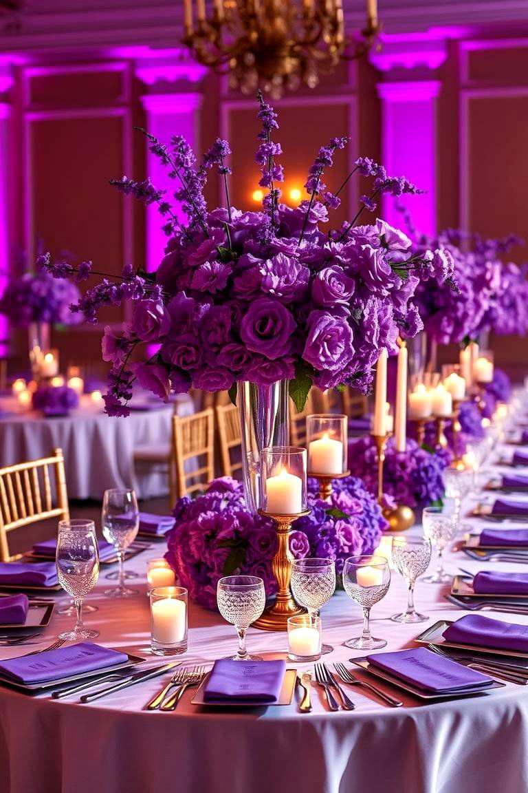 Glamorous Violet Centerpieces - 24 Purple Dining Room Ideas