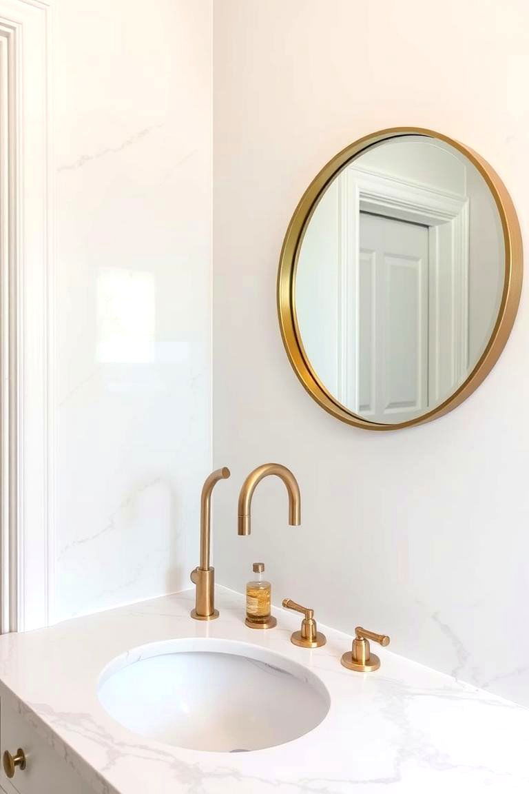 Glamorous White and Grey Bathroom with Metallic Accents - 24 Grey and White Bathroom Ideas