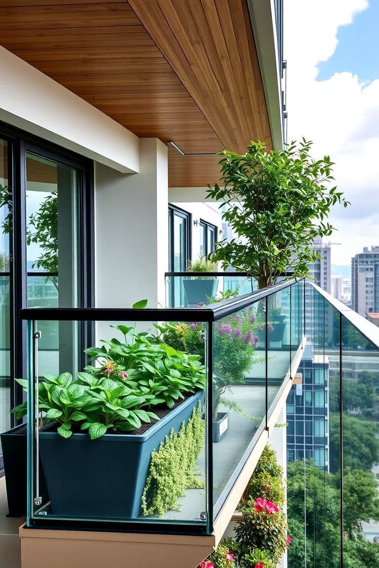 Glass Balconies with Planter Boxes - 24 Glass Balcony Design Ideas