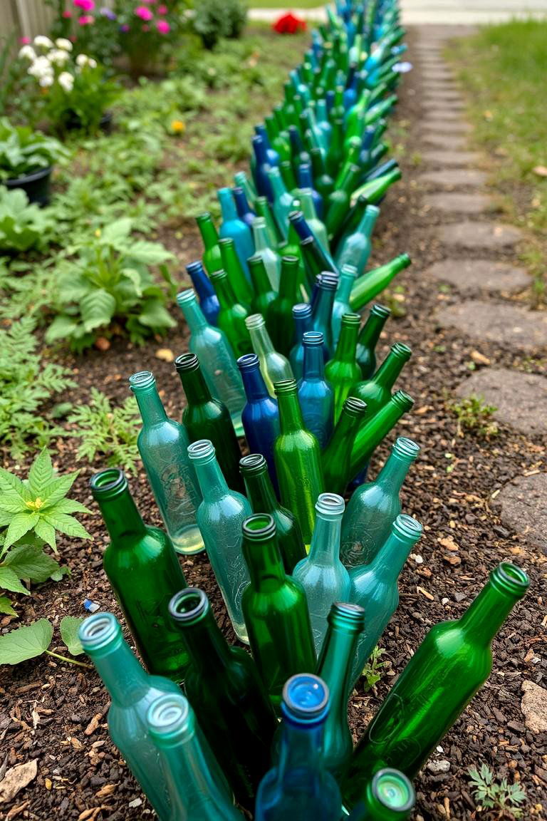Glass Bottle Border - 24 Low Maintenance Garden Border Ideas