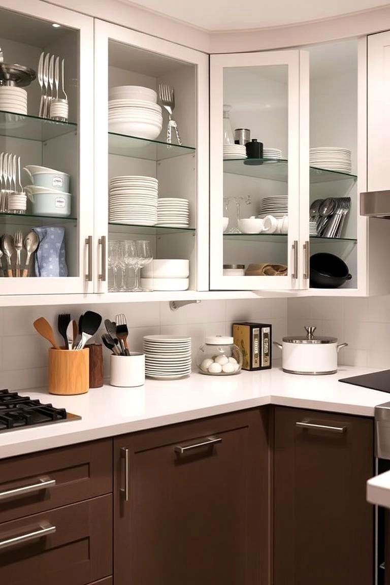 Glass Cabinet Doors for Easy Access - 24 Modern Style Glass Kitchen Cabinets