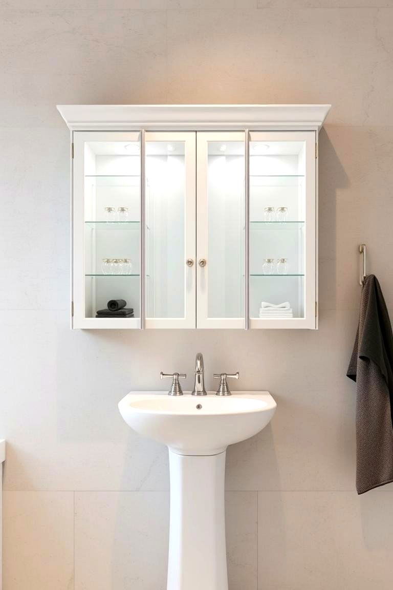 Glass Cabinet Insert - 24 Pedestal Sink Storage Ideas