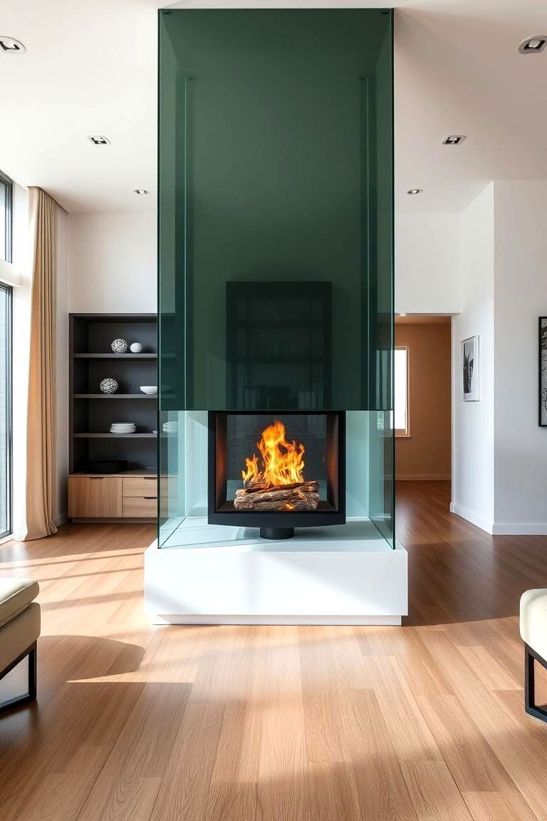 Glass Enclosed Fireplace - 24 Floor to Ceiling Fireplace Ideas