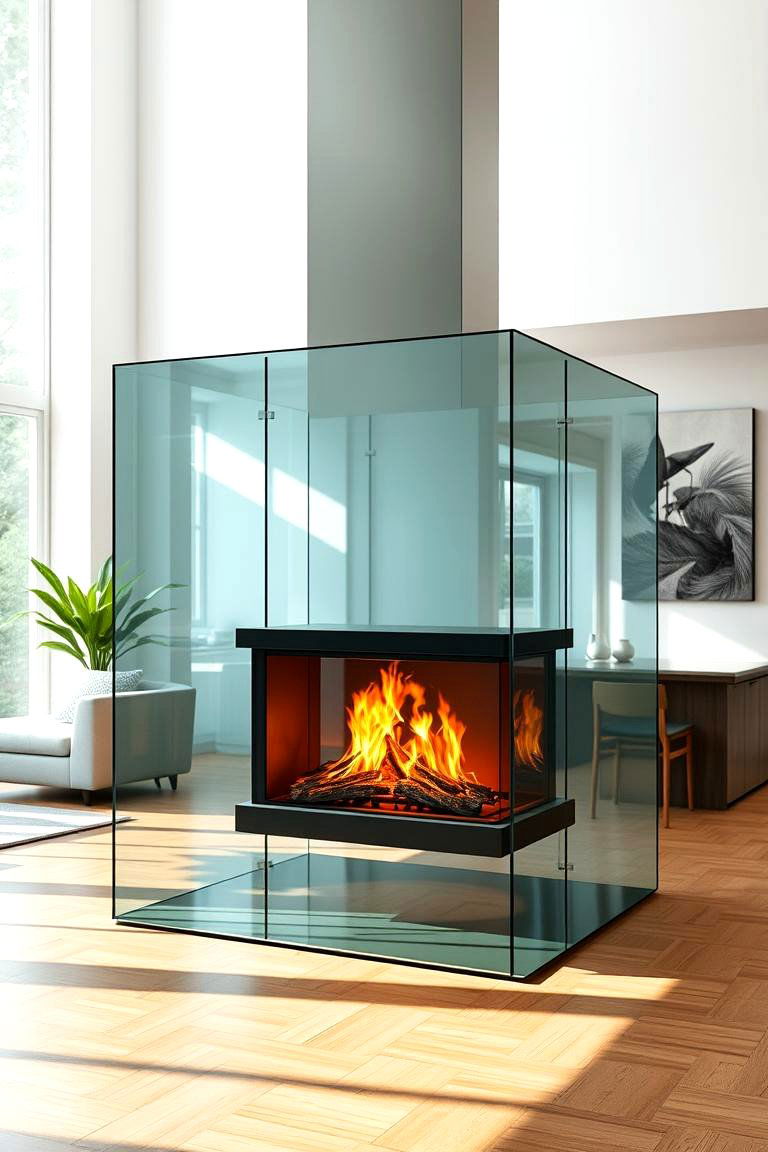 Glass Enclosed Modern Fireplace - 24 Small Living Room Fireplace Ideas