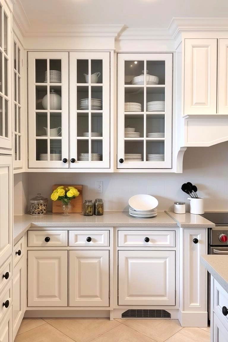 Glass Front Cabinets with Grey Interior Intrigue - 24 Grey and White Kitchen Designs