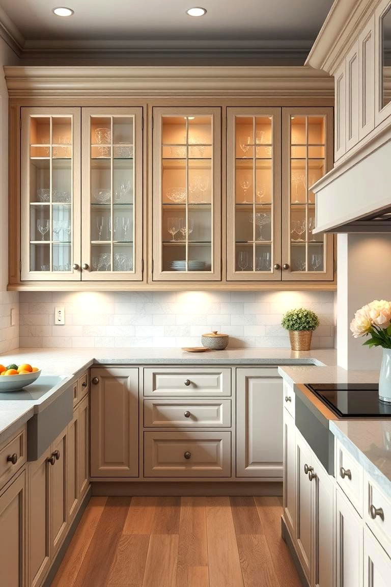 Glass Front Cabinets with White Oak Frames - 24 Kitchens With White Oak Cabinets