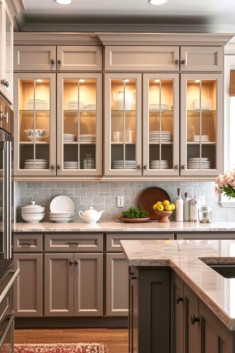 Glass Front Taupe Cabinets - 24 Taupe Kitchen Cabinet Ideas