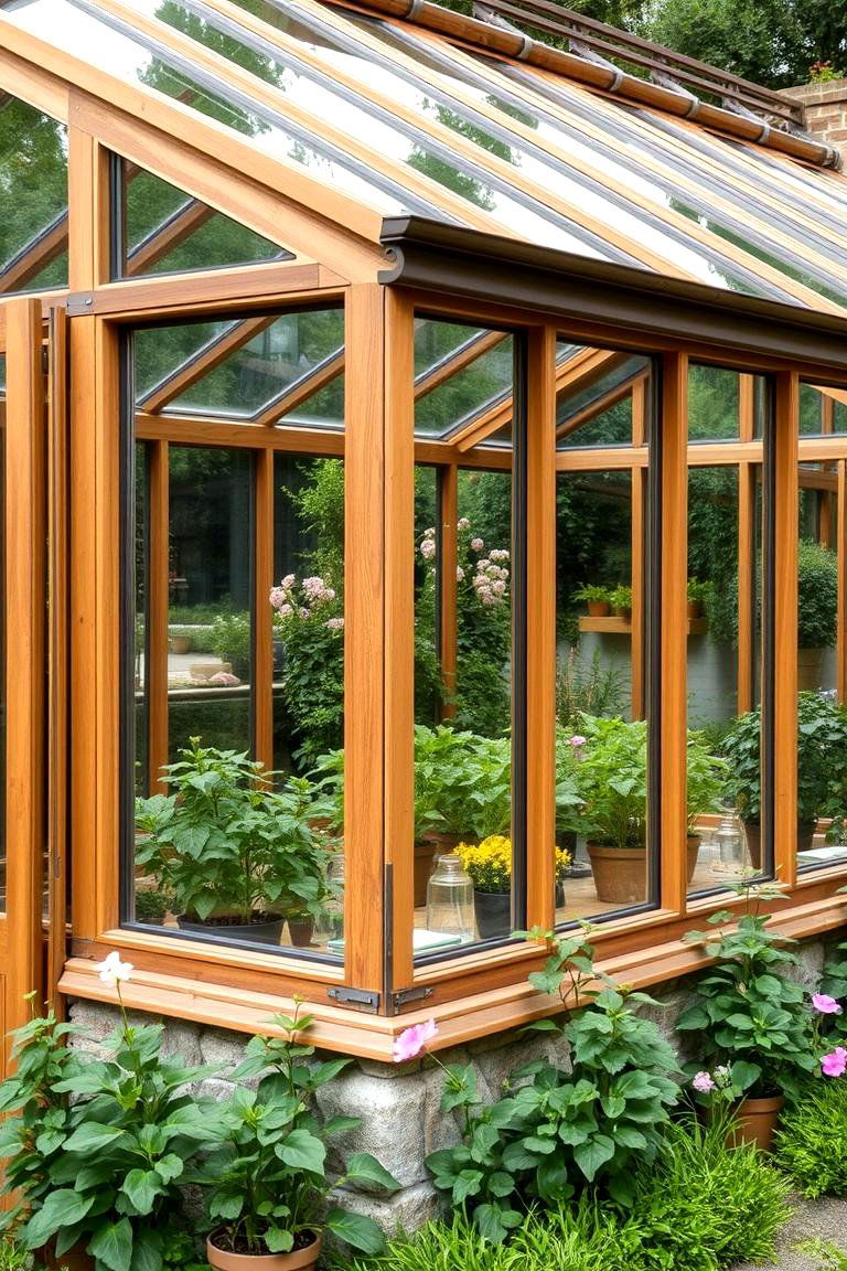 Glass Greenhouse with Wooden Frame - 24 Greenhouse Ideas