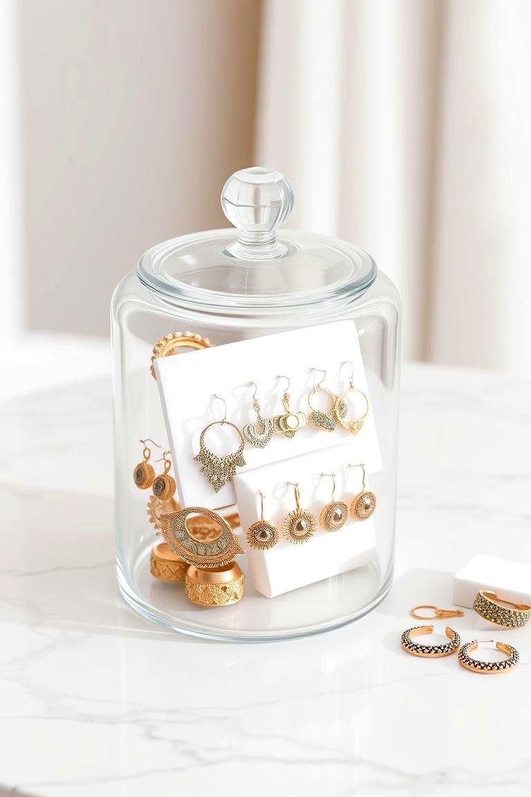 Glass Jar Organizer with Inserts - 24 Earring Storage Ideas