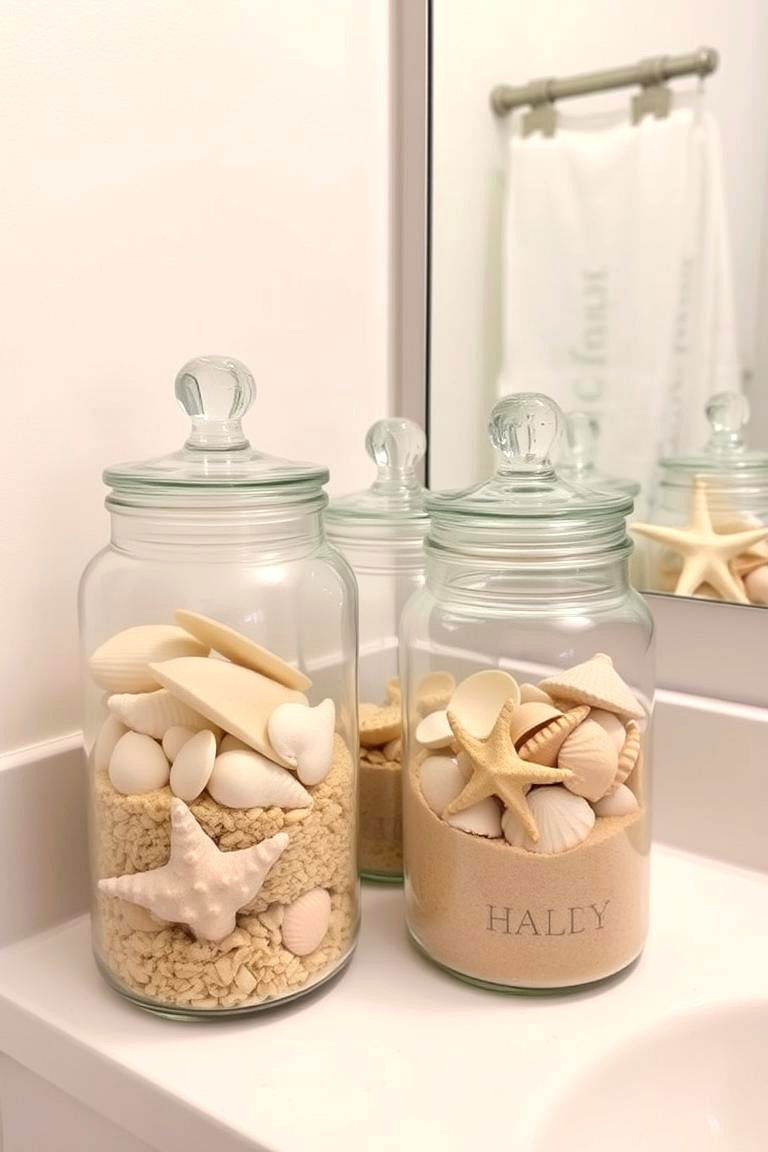 Glass Jar Storage with Beach Inspired Finds - 24 Nautical Bathroom Ideas