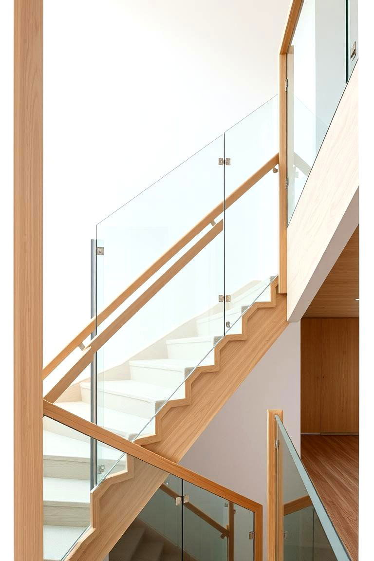 Glass Panel Railing with Wood Frame - 24 Wood Stair Railing Ideas