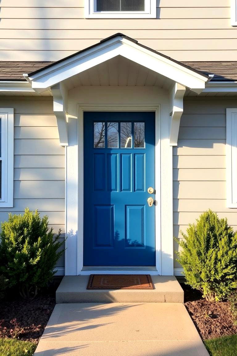 Glass Paneled Blue Door for Natural Light - 24 Grey House With Blue Door Ideas
