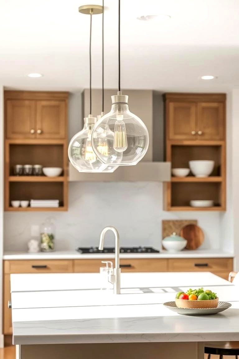 Glass Pendant Lights for an Airy Feel - 24 Small Kitchen Lighting Ideas