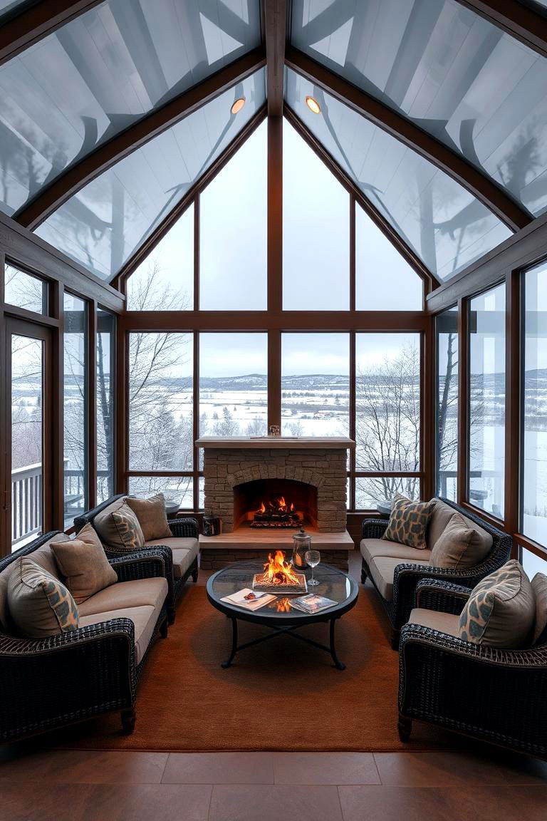 Glass Porch with Fireplace - 24 Glass Porch Design Ideas