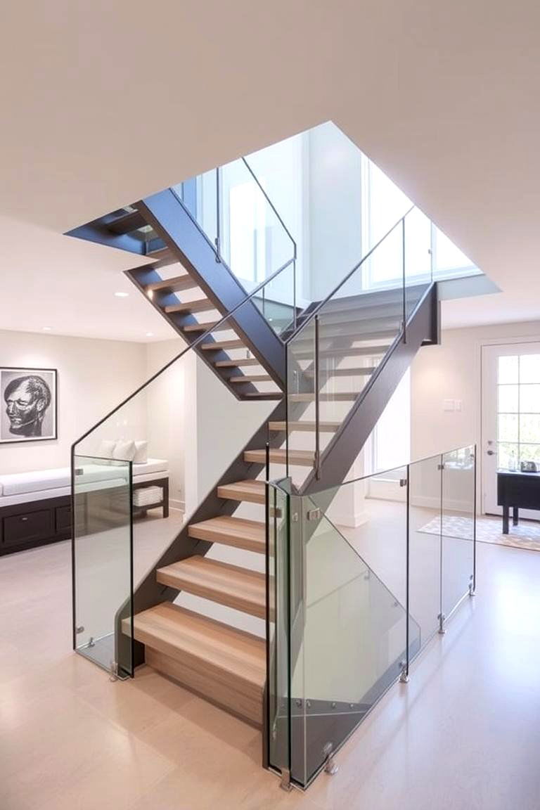 Glass Railing Staircase - 24 Basement Stair Ideas