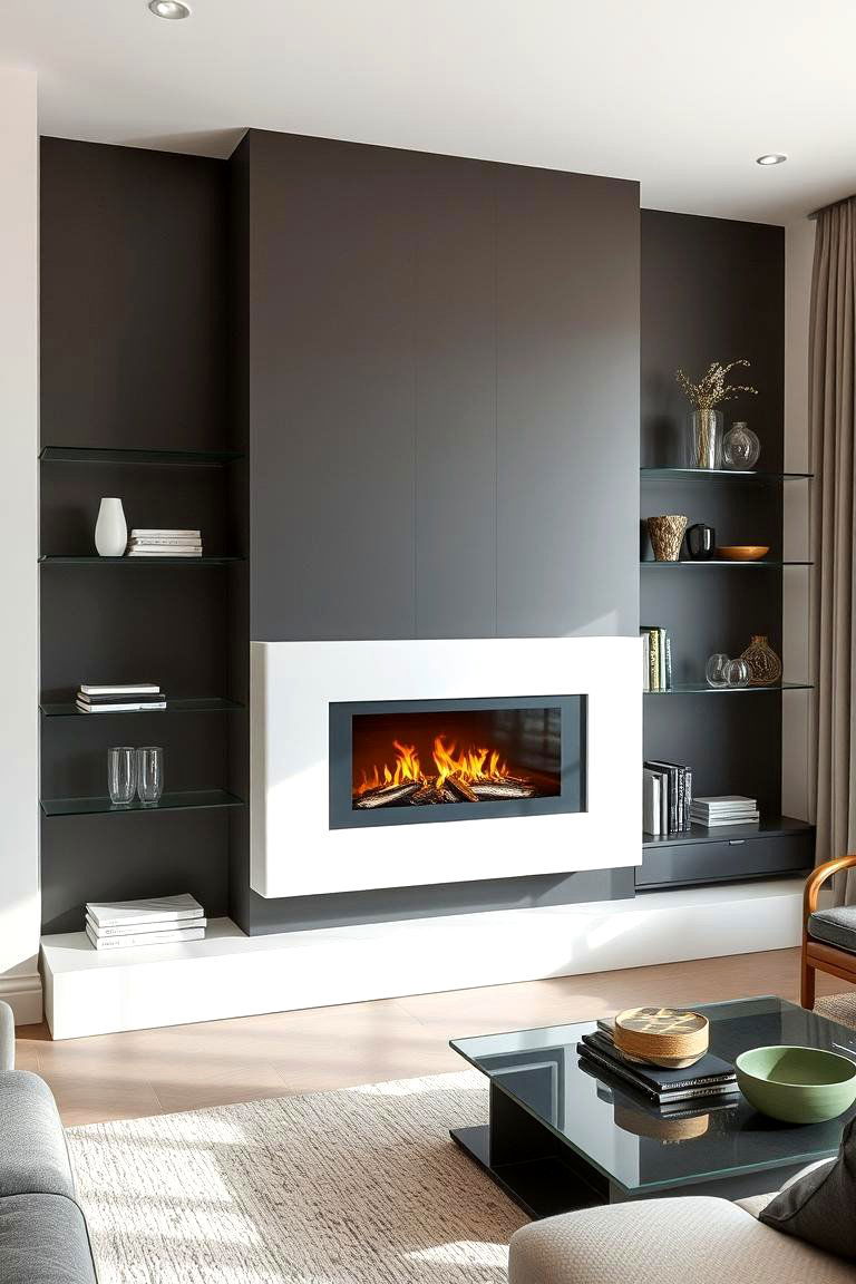 Glass Shelves with a Wall Mounted Fireplace - 24 Fireplace With Bookshelves