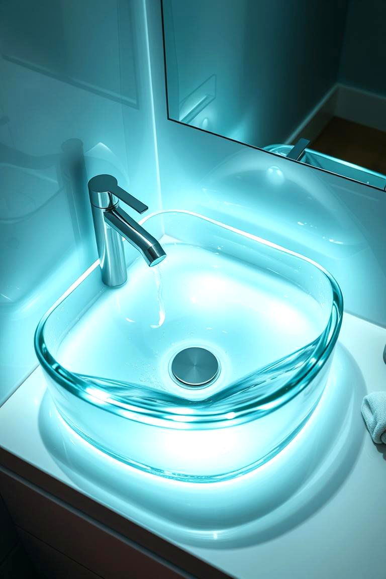 Glass Sink with Ambient Illumination - 24 Corner Kitchen Sink Ideas