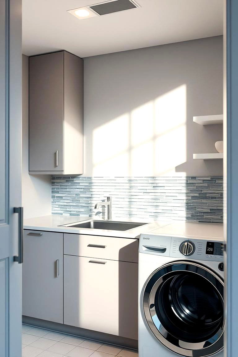 Glass Tile Elegance - 24 Laundry Room Backsplash Ideas