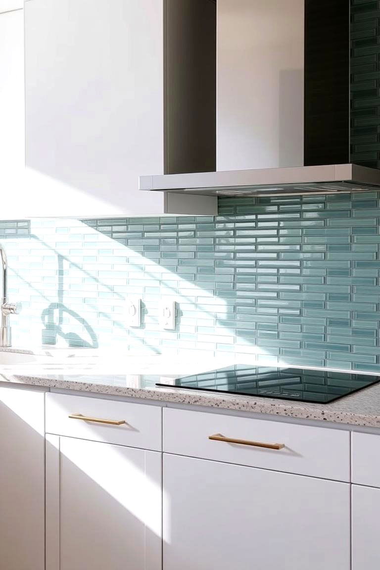 Glass Tiles - 24 Backsplash Ideas for White Cabinets and Granite Countertops