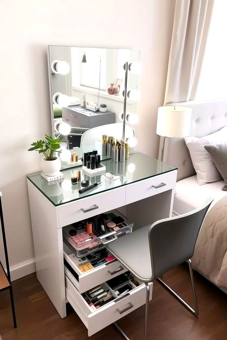 Glass Top Makeup Vanity for a Modern Look - 24 Makeup Vanity Ideas