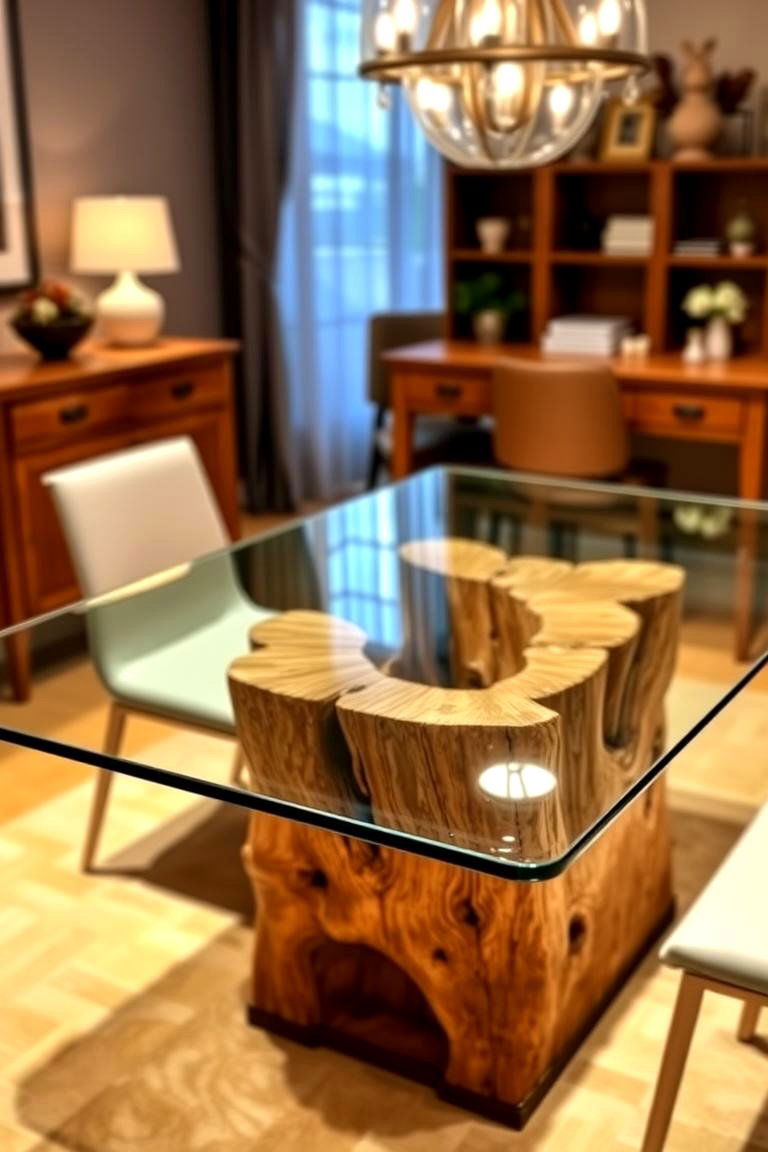 Glass Top with Wooden Base Table - 24 Table Design Ideas
