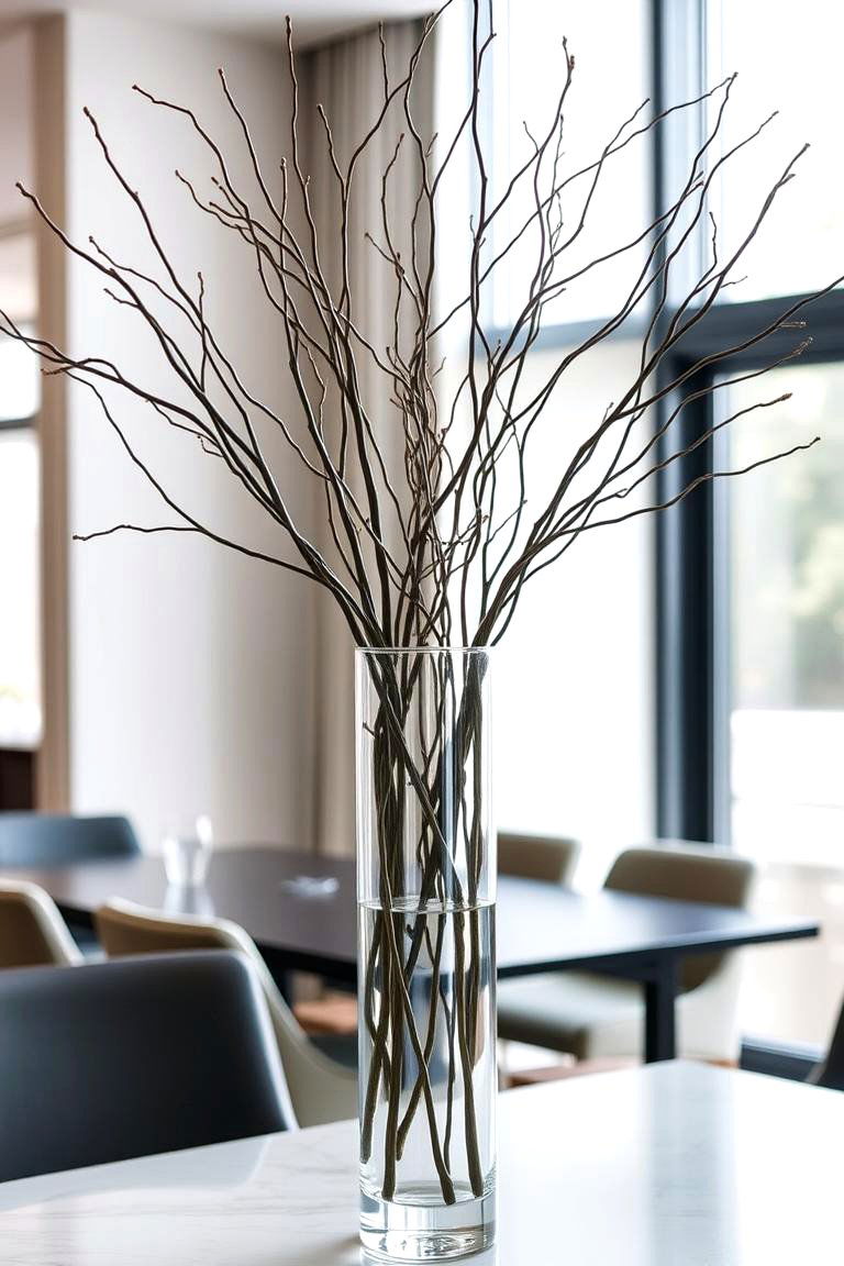 Glass Vase with Twigs and Branches - 24 Dining Table Centerpiece Ideas