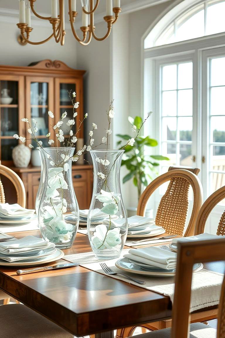 Glass Vases with Sea Glass - 24 Coastal Dining Room Ideas