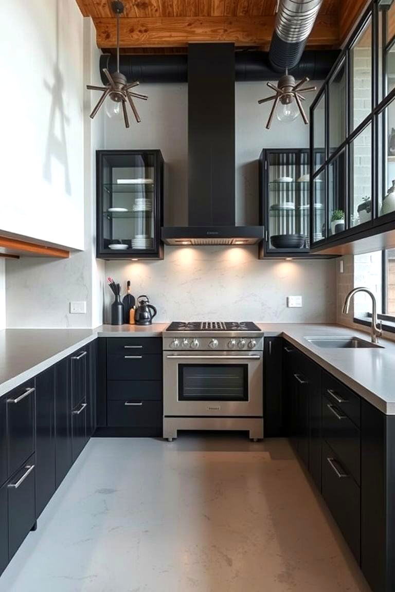 Glass and Concrete Combinations - 24 Modern Style Glass Kitchen Cabinets