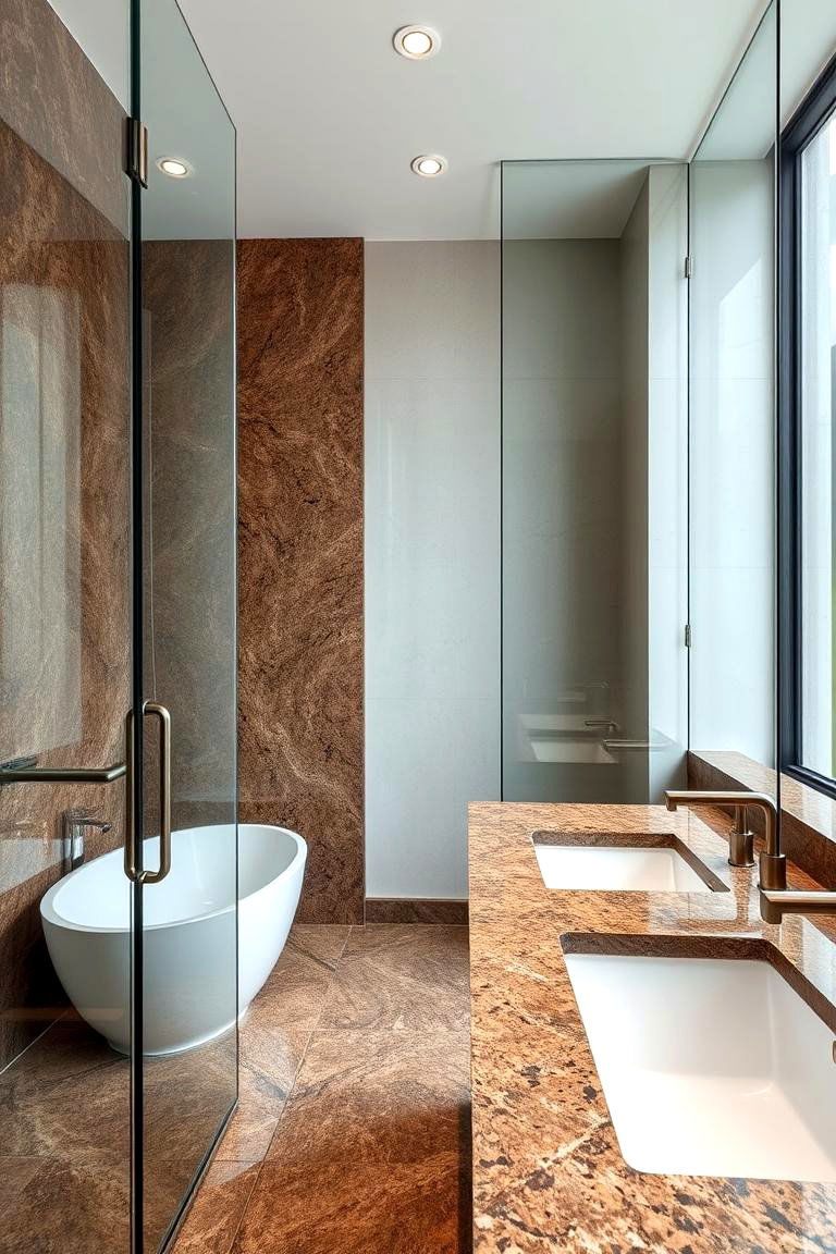 Glass and Granite Combo for a Luxe Look - 24 Brown Granite Bathroom Ideas