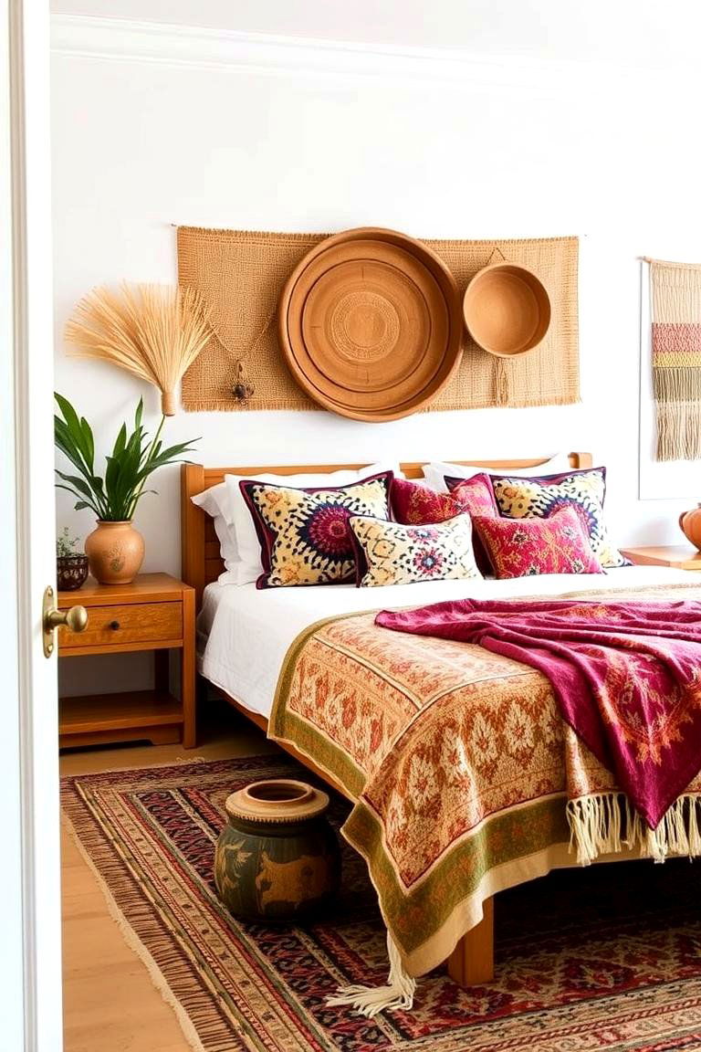 Global Inspired Accessories - 24 Green Boho Bedroom Ideas