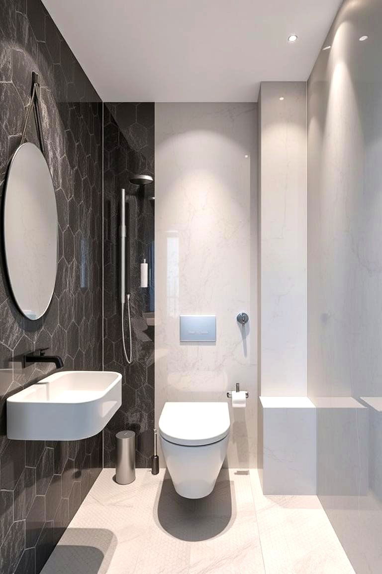 Gloss and Matte Combo - 24 Hexagon Tiles Ideas for Bathrooms