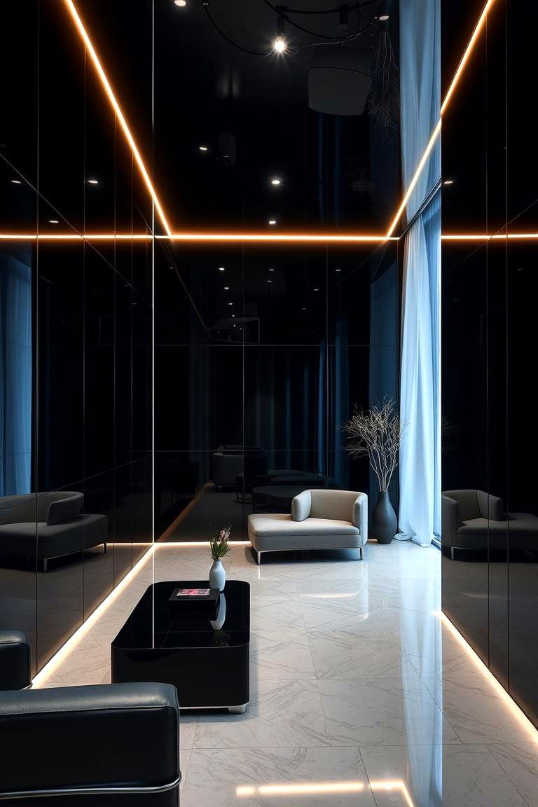Glossy Black Accent Wall - 24 Black Accent Wall Ideas